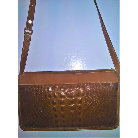 Brahmin Crossbody Gorpcore Bag 70s 80s FairyGrunge Croc Embossed Brown Leather - Picture 1 of 9